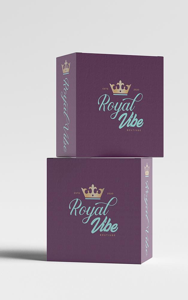 Royal Vibe Boutique branded packaging boxes
